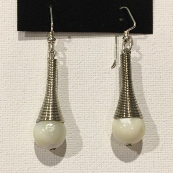 Vtg Drop Dangle Earrings Silver Natural Stone - Picture 1 of 3